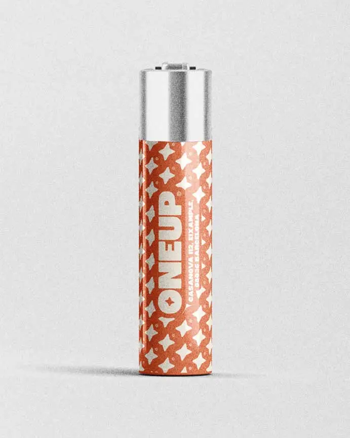 1UP branded orange lighter — Barcelona cannabis social club accessory
